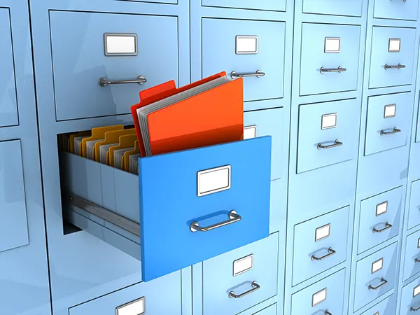 Open Filing Cabinet with folder sticking out