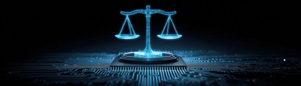 A Digital Representation Of Justice Scales On A Circuit Board